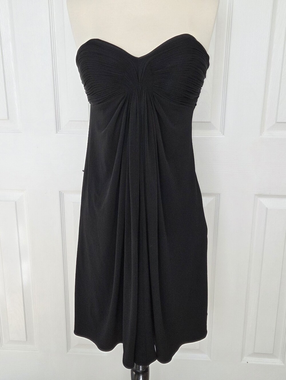 LAUNDRY BY SHELLI SEGAL BLACK STRAPLESS COCKTAIL DRESS PLEATED & RUCHED 6